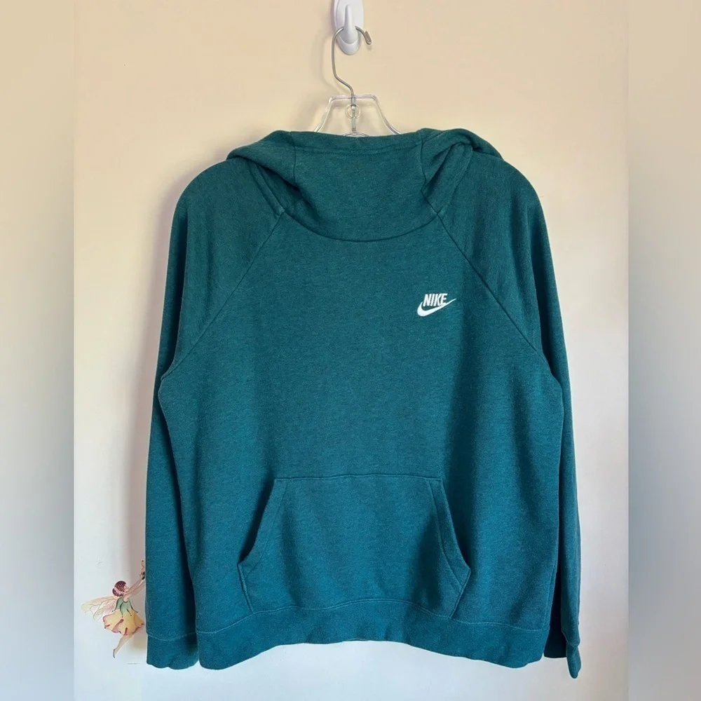 Nike funnel-neck pullover hoodie Sweatshirt Size M Teal Green Kangaroo pocket